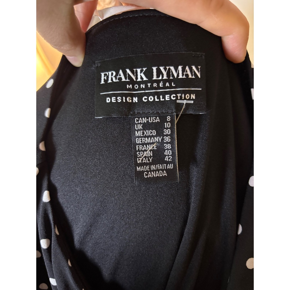 Designer Vintage 8 Black Polka Dot Dress Sleeveless Ruffle Frank Lyman dress - Picture 8 of 10